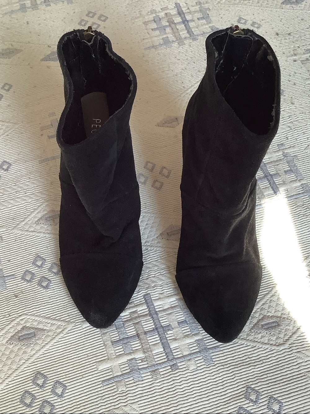 Black Suede Pointed-Toe Ankle Booties with Back Zip